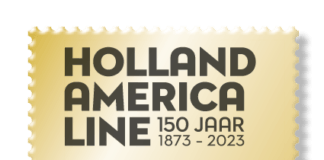 Een gouden postzegel voor de jubilerende Holland America Line.