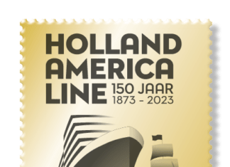 Een gouden postzegel voor de jubilerende Holland America Line.